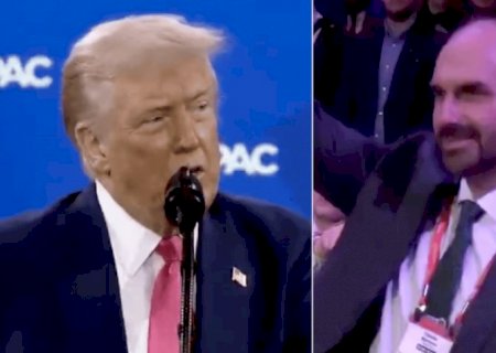 “Mande um ‘oi’ para seu pai”, diz Trump a Eduardo Bolsonaro na Cpac