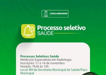 Prefeitura de Nova Andradina abre processos seletivos para contratação de profissionais da Saúde